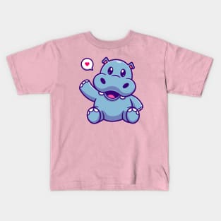 Cute Hippo Waving Hand Cartoon Kids T-Shirt